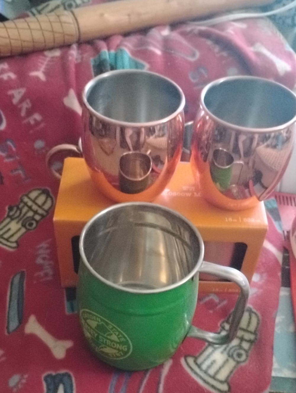 Green and Copper Stainless Steel Mugs - Set of 7
